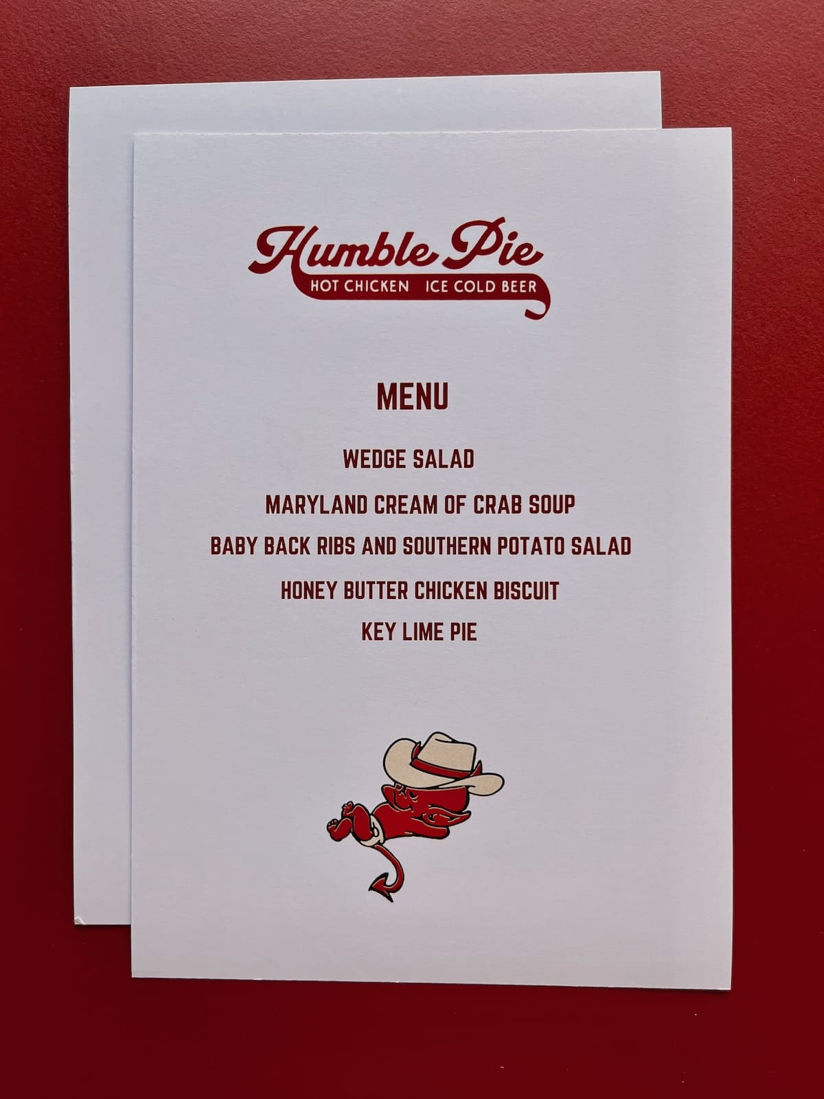 Humble Pie menu